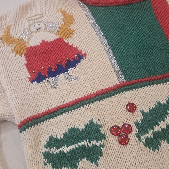 VTG Holiday Festive Ugly Christmas Angel Oversized Sweater Braided Medium - Picture 10 of 14